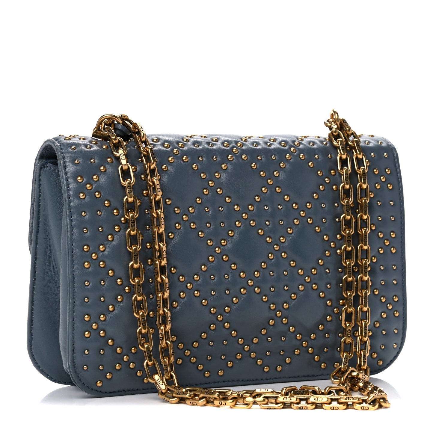 Lambskin Cannage Studded Large Dioraddict Flap Bag Grey Blue