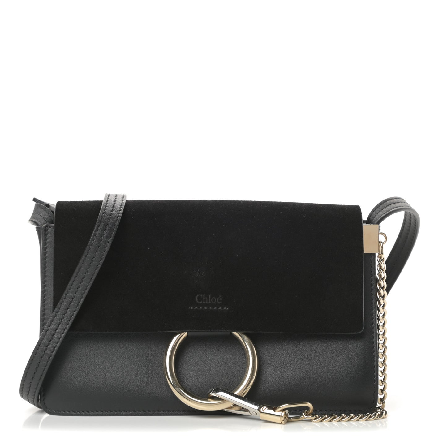 Suede Calfskin Small Faye Shoulder Bag Black