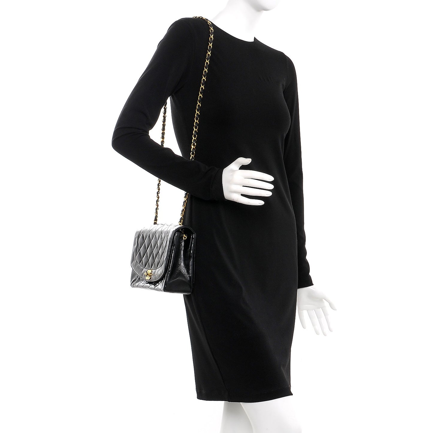 Patent Quilted Medium Single Flap Bag Black