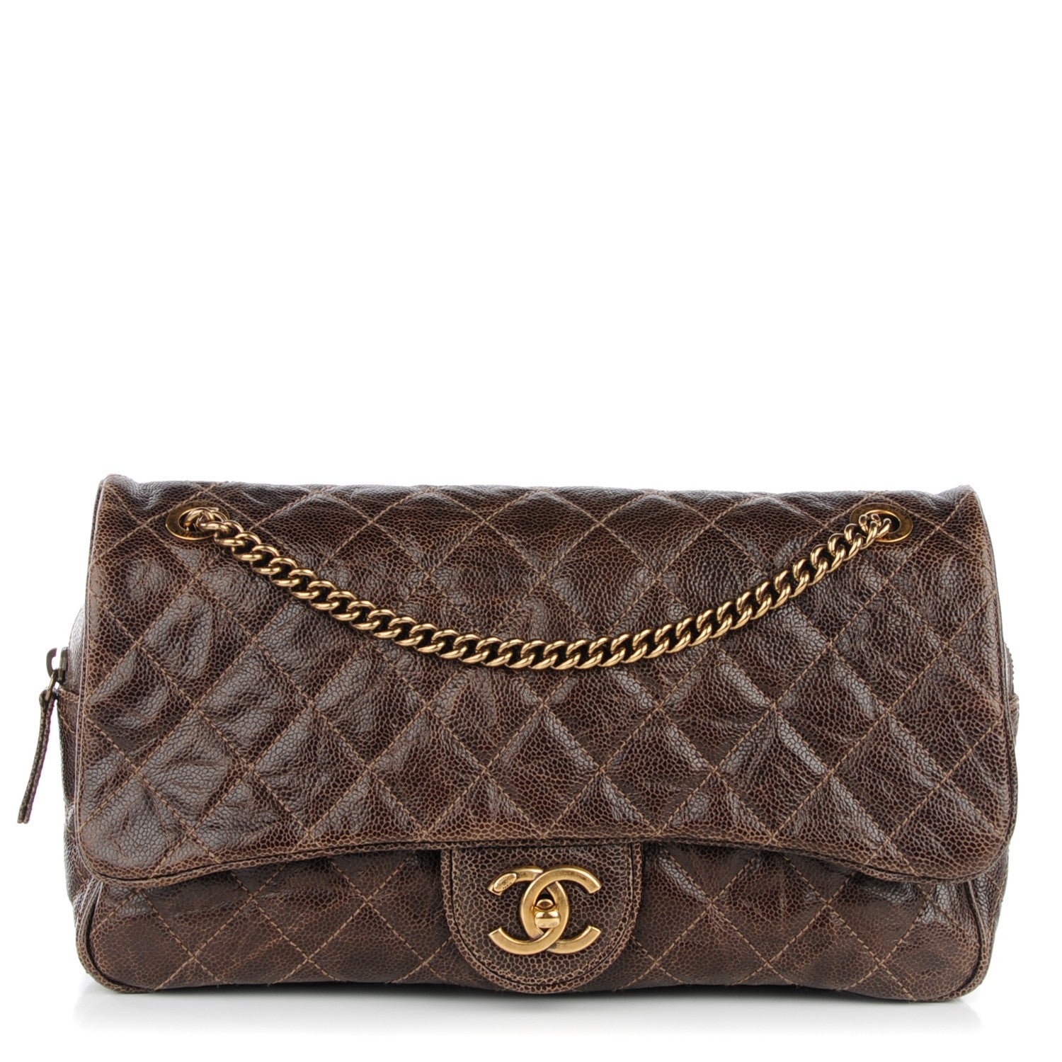 Chanel Crumpled Grained Calfskin Quilted Large Shiva Flap Brown 1 of 8