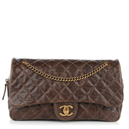 Chanel Crumpled Grained Calfskin Quilted Large Shiva Flap Brown 1 of 8