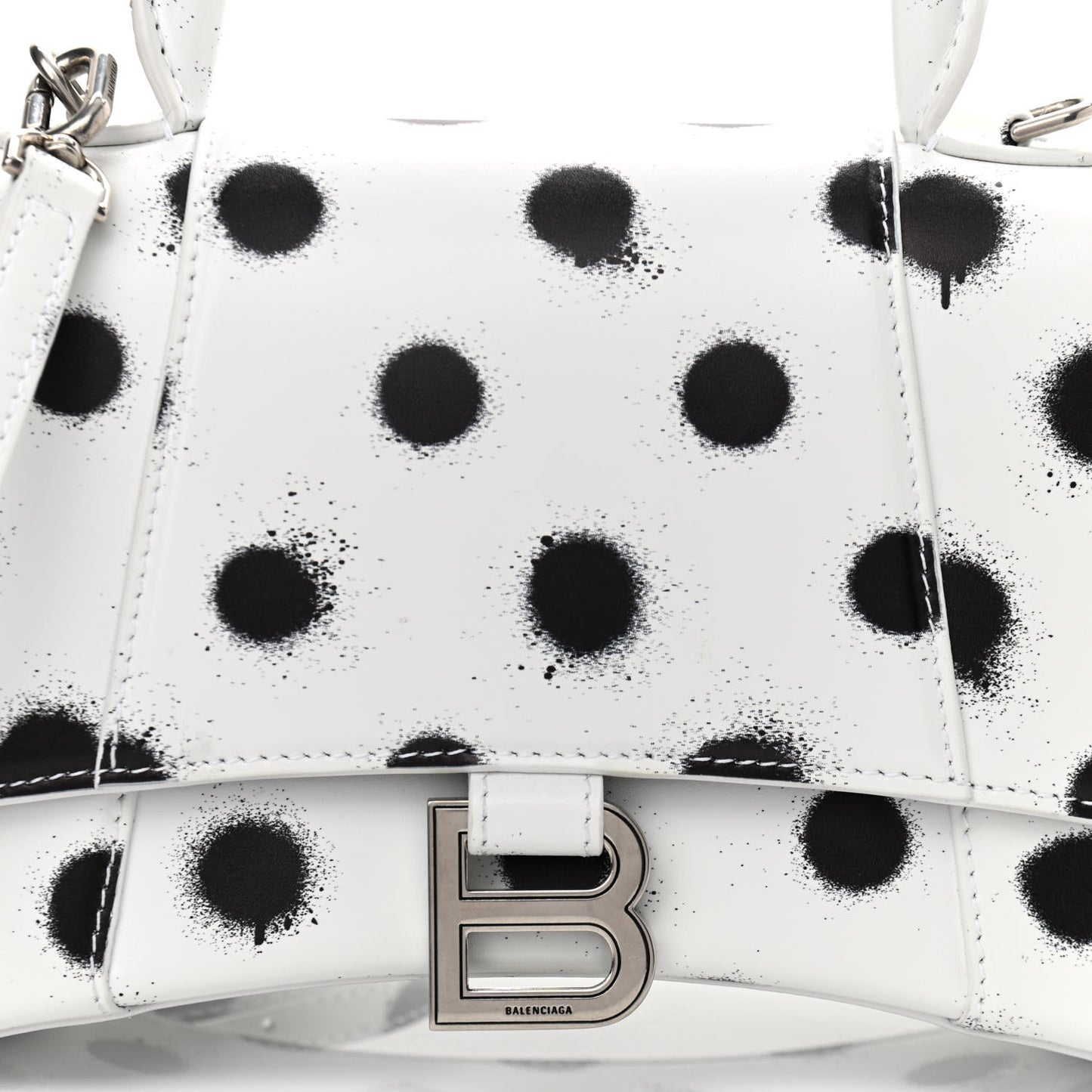 Smooth Calfskin Spray Polka Dot Small Hourglass Top Handle Bag White Black