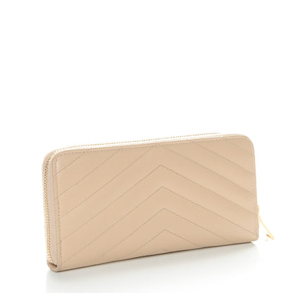 Saint Laurent Grain De Poudre Matelasse Chevron Monogram Zip Around Wallet Nude Powder 3 of 8