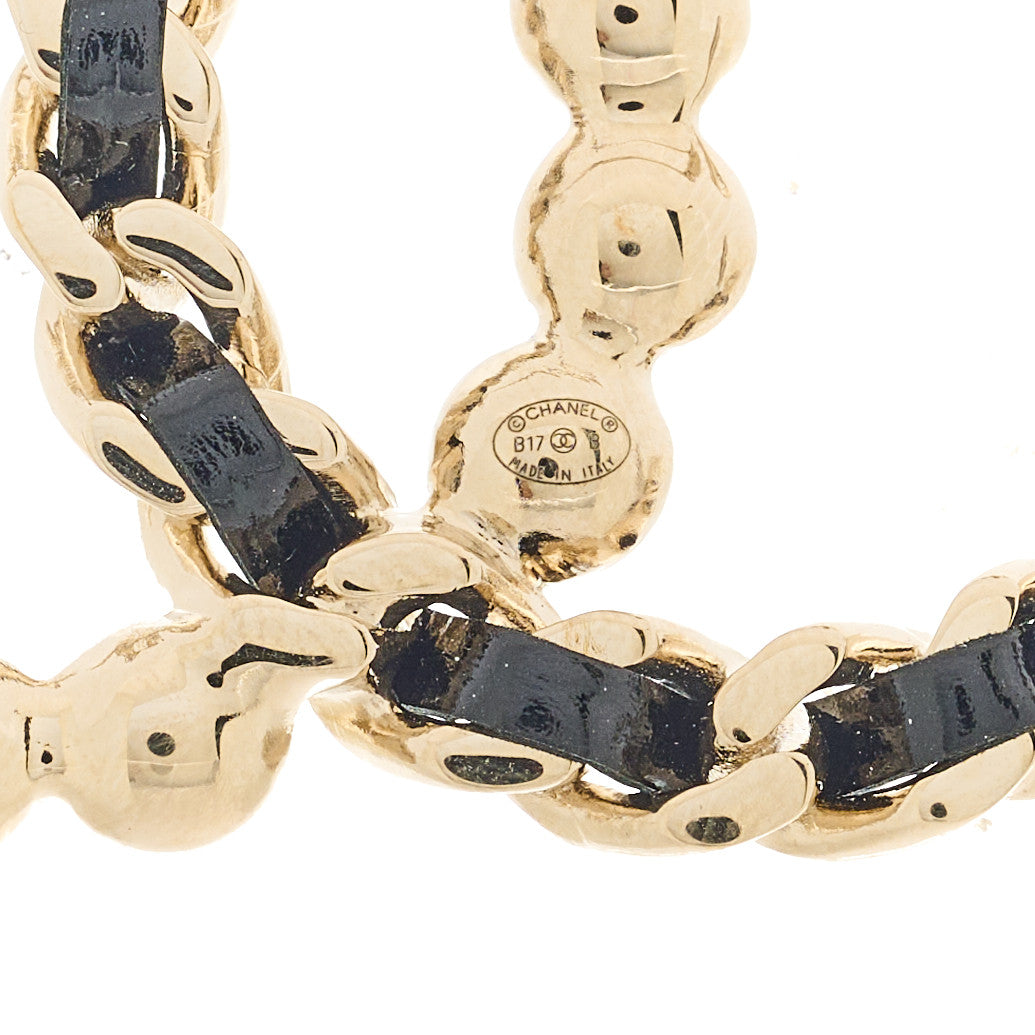 Lambskin Pearl CC Chain Brooch Black Gold