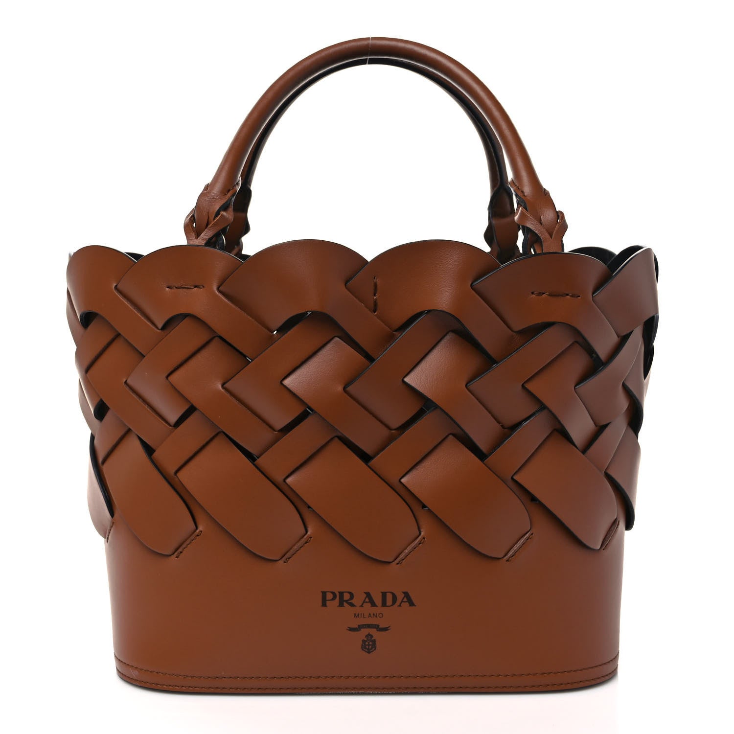 Prada Vitello Intreccio Tress Tote Bag Cognac Black 3 of 10