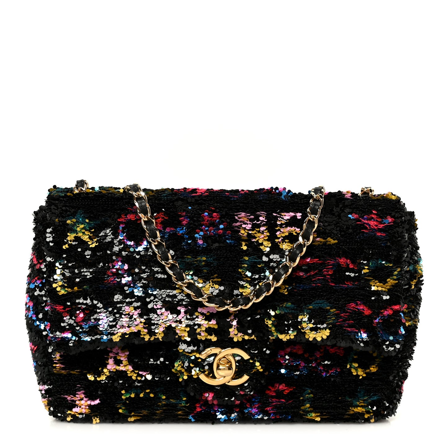 Sequin Logo CC Small Single Flap Black Multicolor