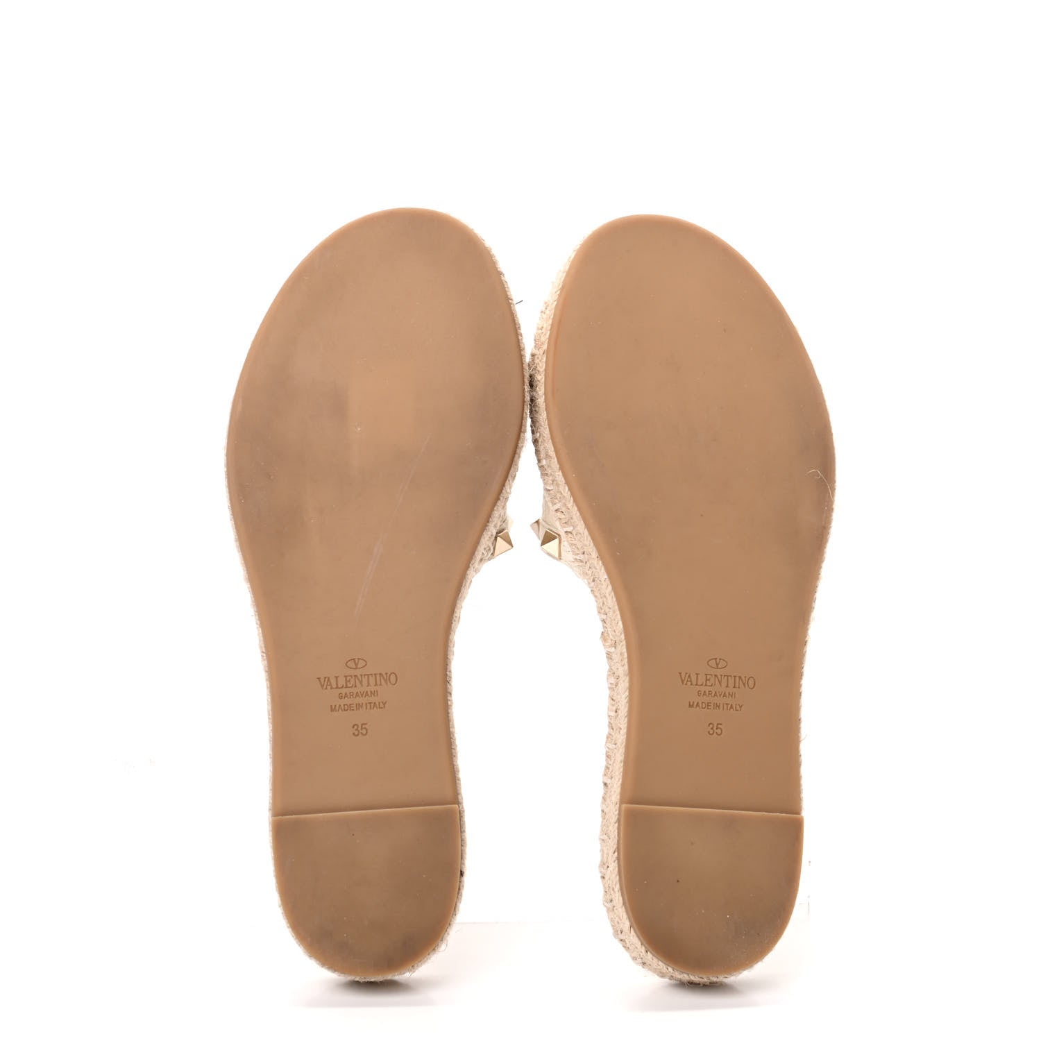 Valentino Garavani Grained Calfskin Rockstud Espadrille Flat Slide Sandals 35 Ivory 5 of 7