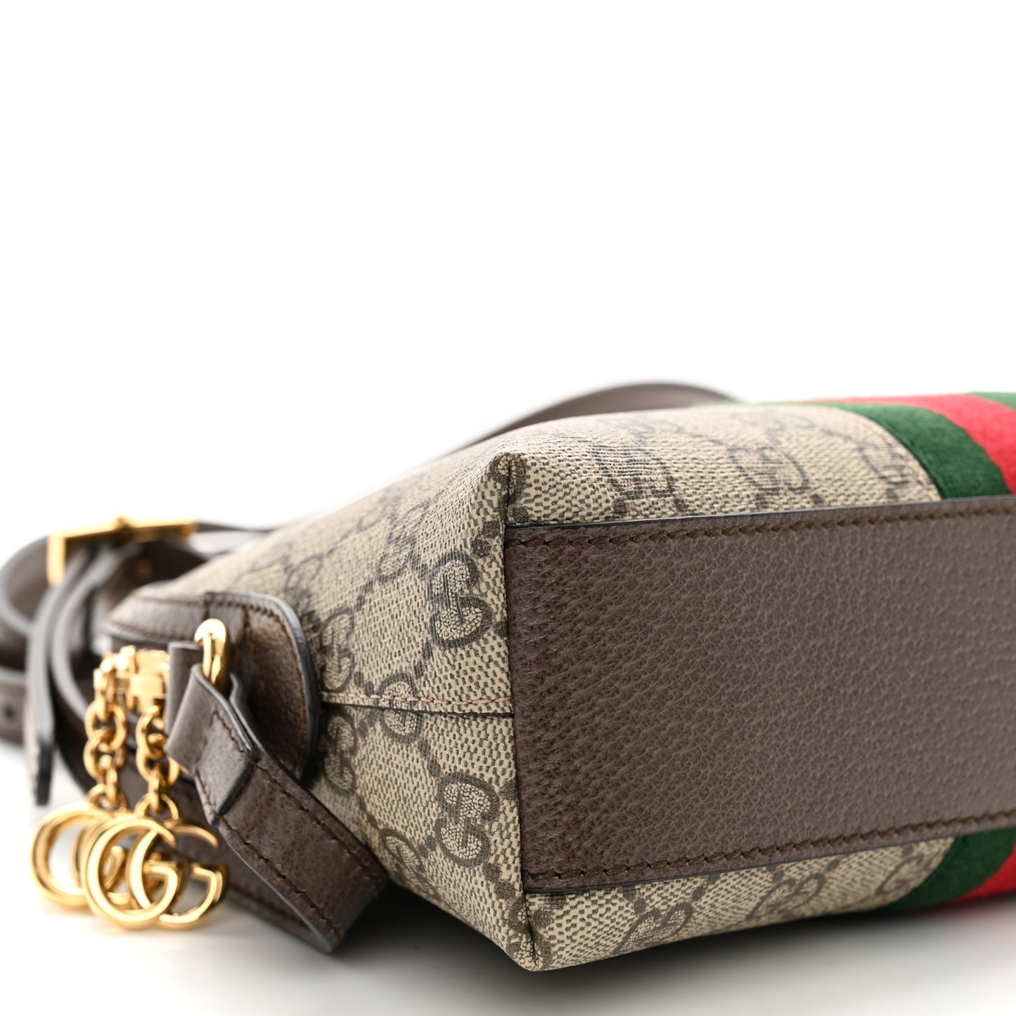 GG Supreme Monogram Textured Dollar Calfskin Web Small Ophidia Dome Shoulder Bag Beige Ebony New Acero