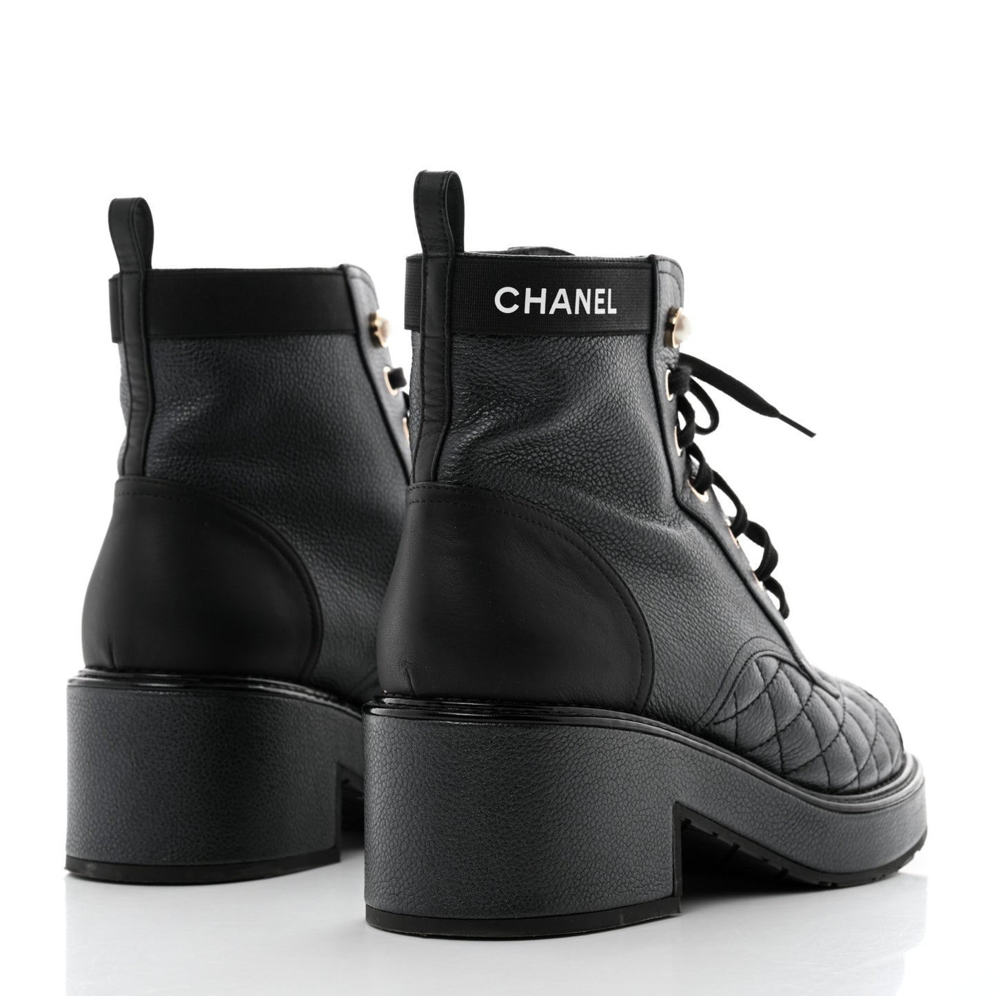 Pearly Calfskin Patent Calfskin Lace Up Combat Boots 38 Black