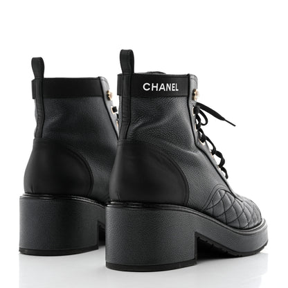 Chanel Pearly Calfskin Patent Calfskin Lace Up Combat Boots 38 Black 4 of 9
