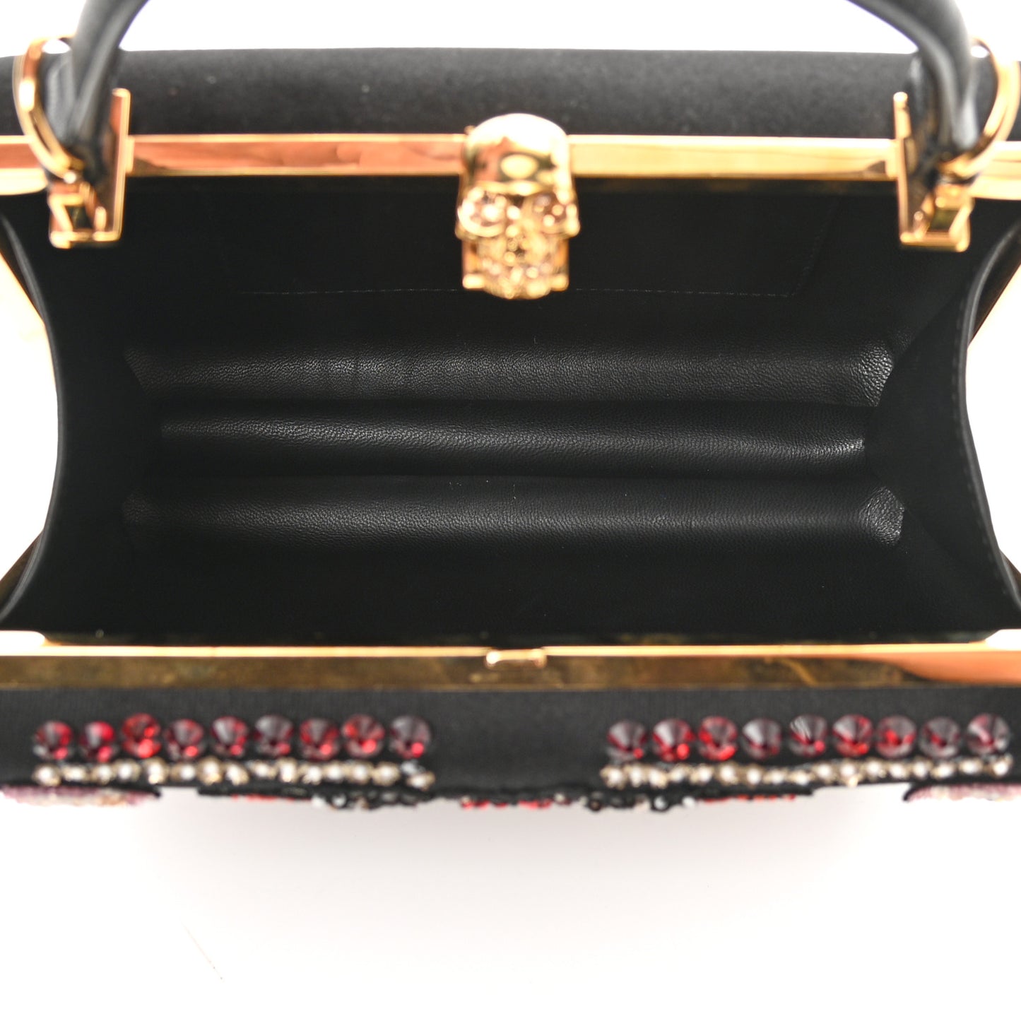 Satin Crystal Embellished Top Handle Box Clutch Black