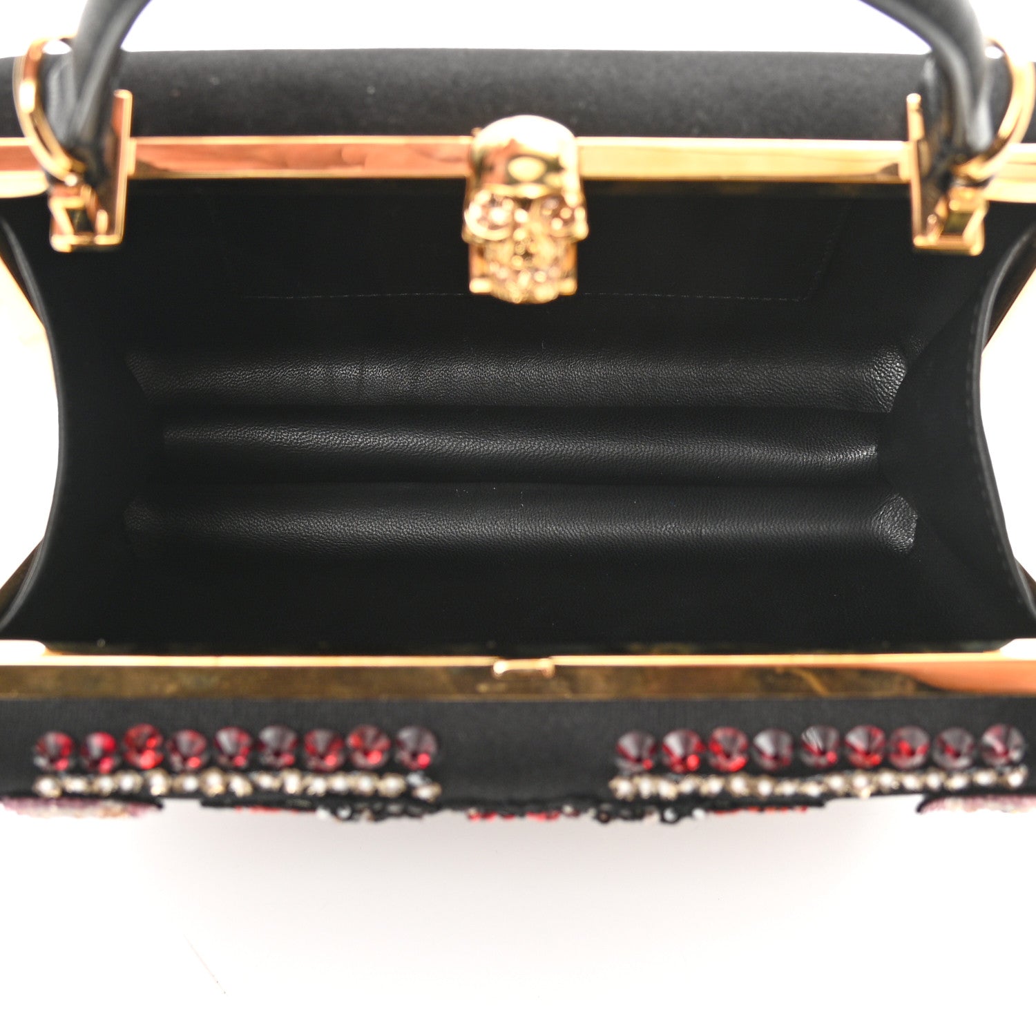 Alexander McQueen Satin Crystal Embellished Top Handle Box Clutch Black 5 of 10