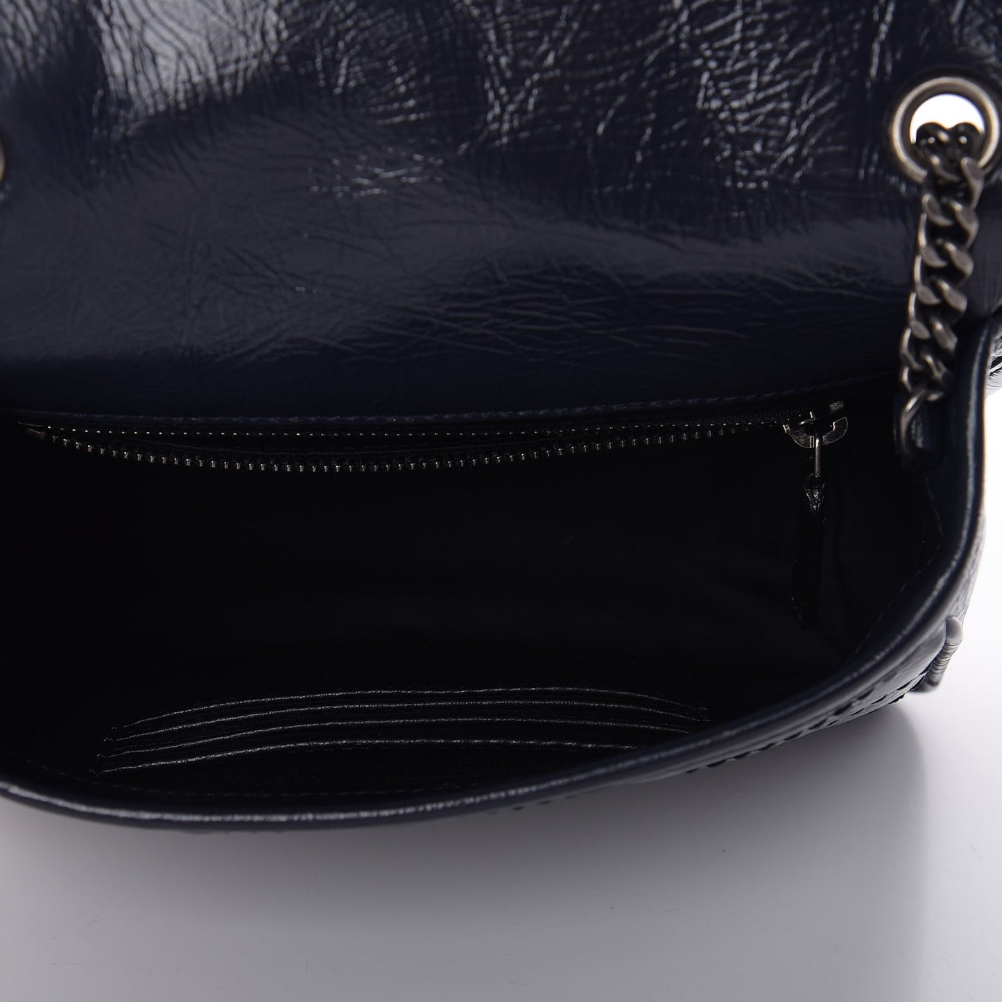 Crinkled Calfskin Matelasse Monogram Niki Chain Wallet Deep Marine