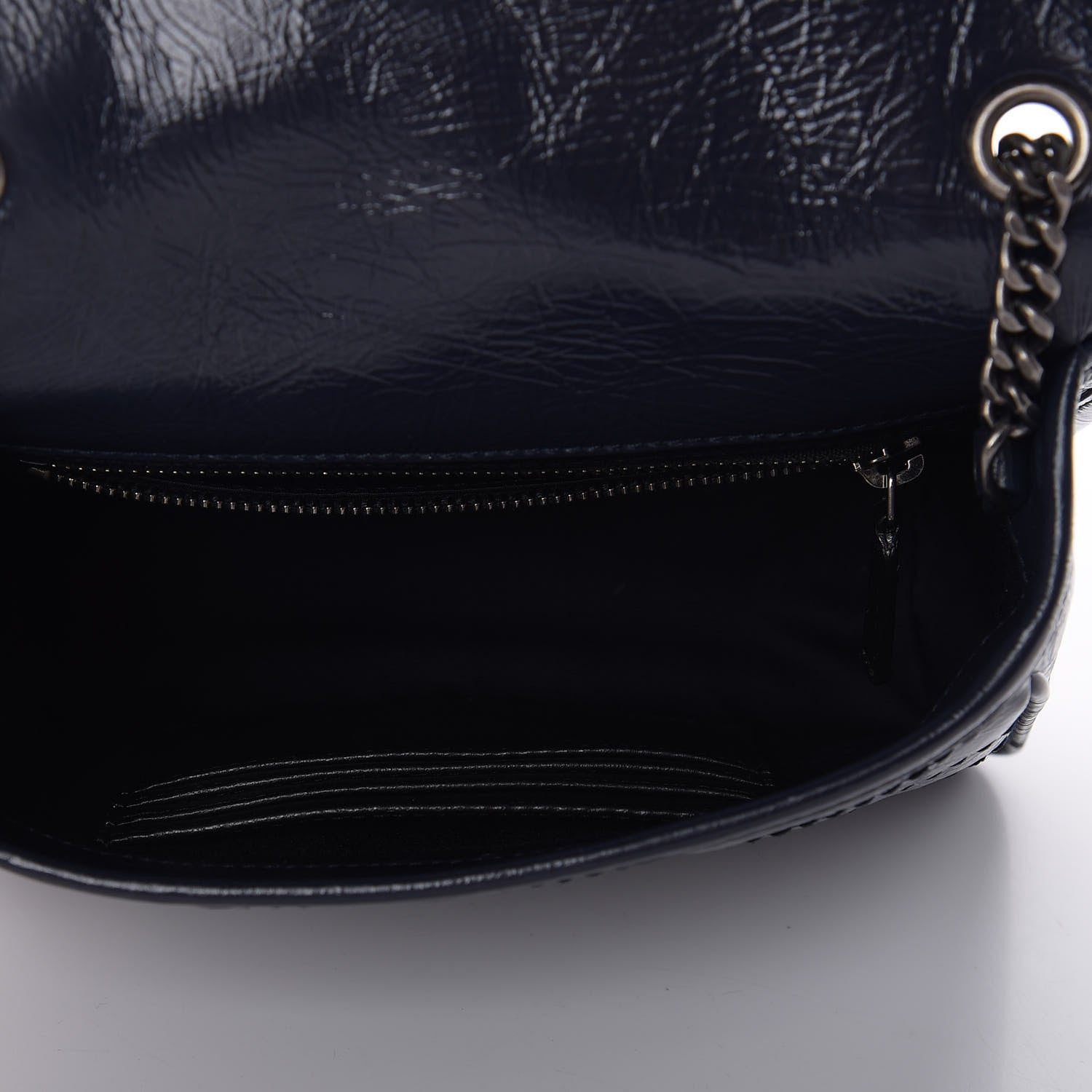 Saint Laurent Crinkled Calfskin Matelasse Monogram Niki Chain Wallet Deep Marine 4 of 10