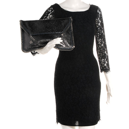Stella McCartney Shiny Faux Leather Chain Fold Over Oversized Clutch Pewter 2 of 8