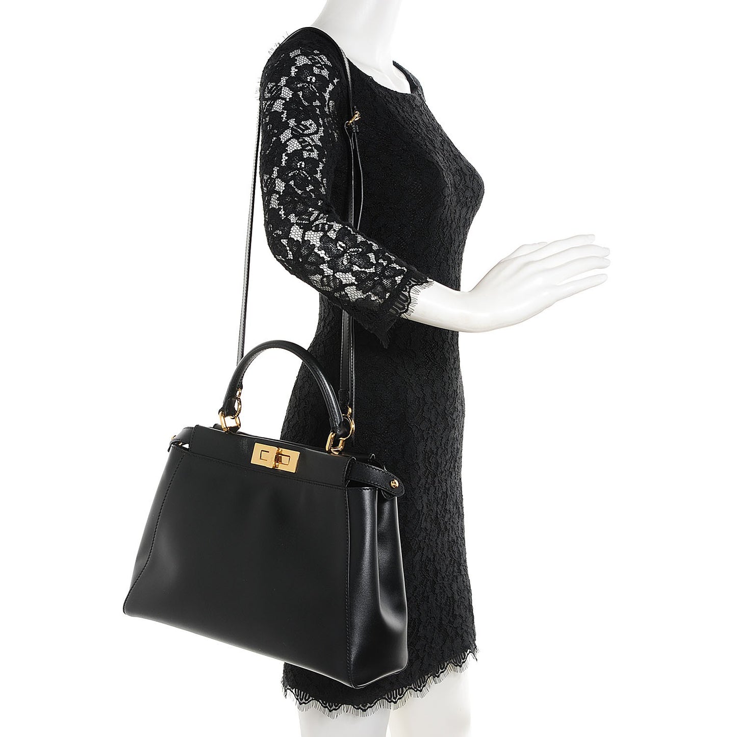 Vitello Morgan Shiny Nappa Medium Peekaboo Iconic Satchel Black
