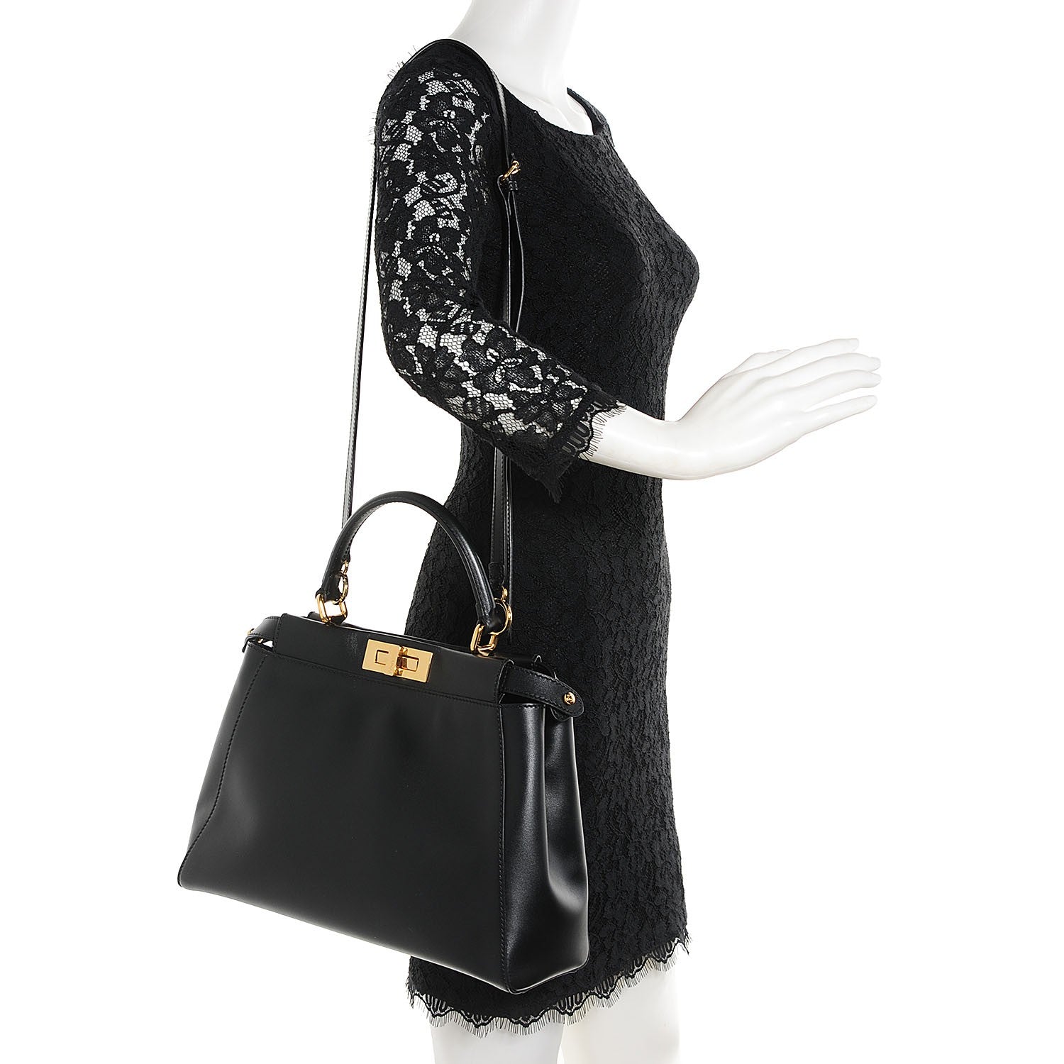 Fendi Vitello Morgan Shiny Nappa Medium Peekaboo Iconic Satchel Black 2 of 10