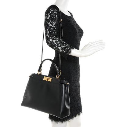 Fendi Vitello Morgan Shiny Nappa Medium Peekaboo Iconic Satchel Black 2 of 10