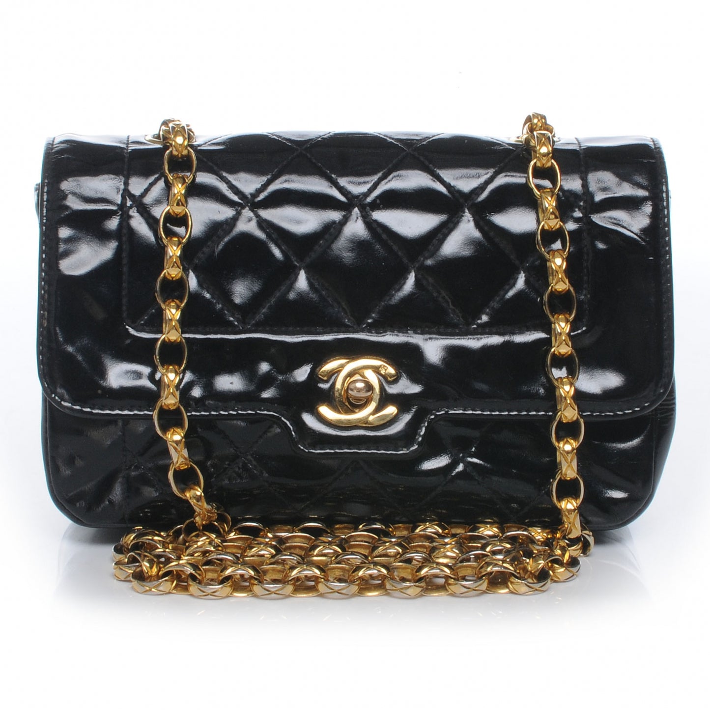 Patent Quilted Mini Flap Black