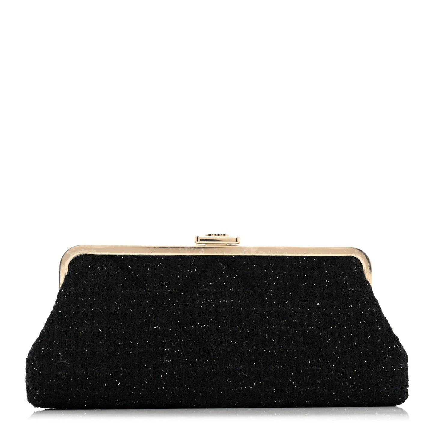 Tweed Quilted Kiss Lock Clutch Black