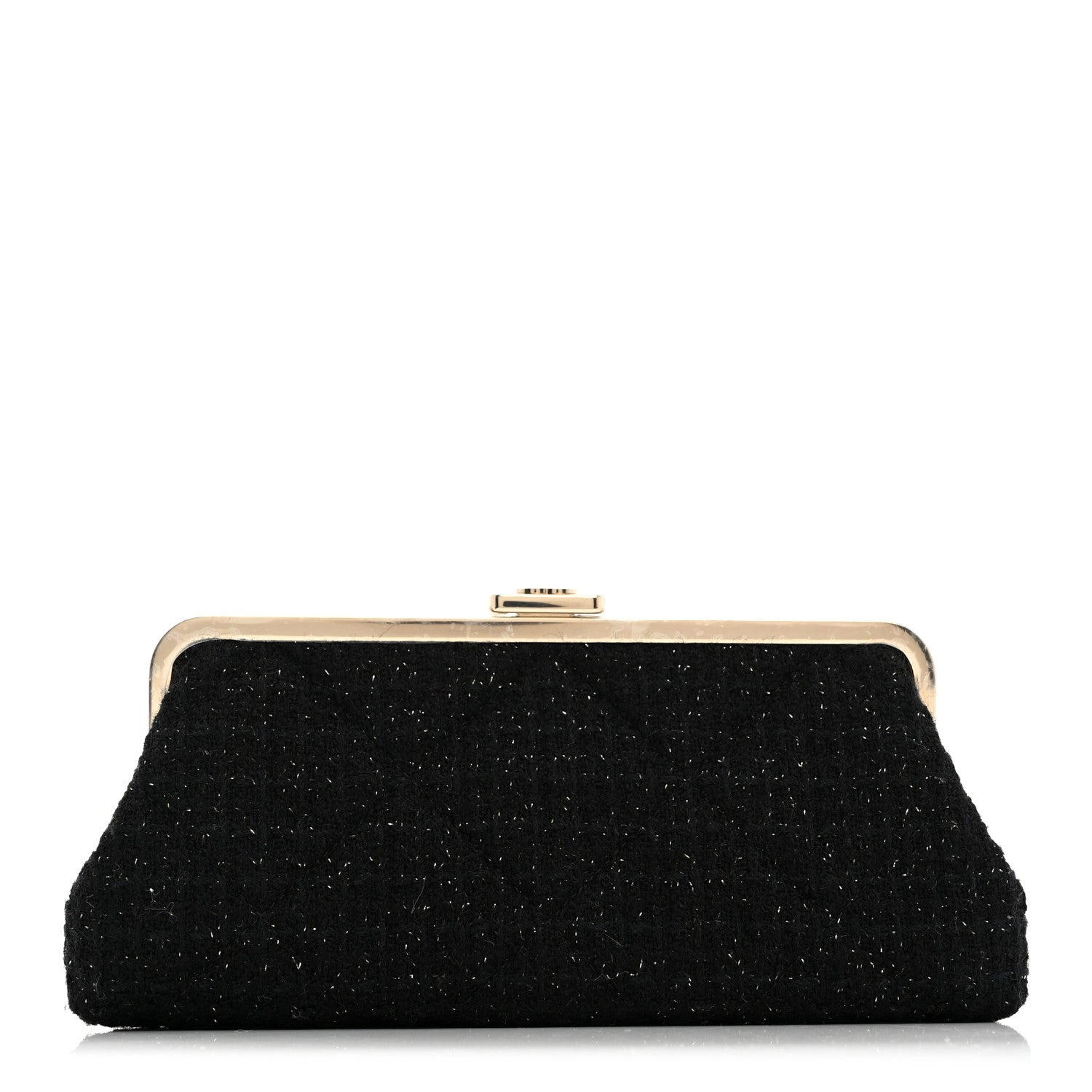 Chanel Tweed Quilted Kiss Lock Clutch Black 1 of 8