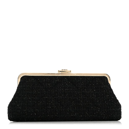 Chanel Tweed Quilted Kiss Lock Clutch Black 1 of 8
