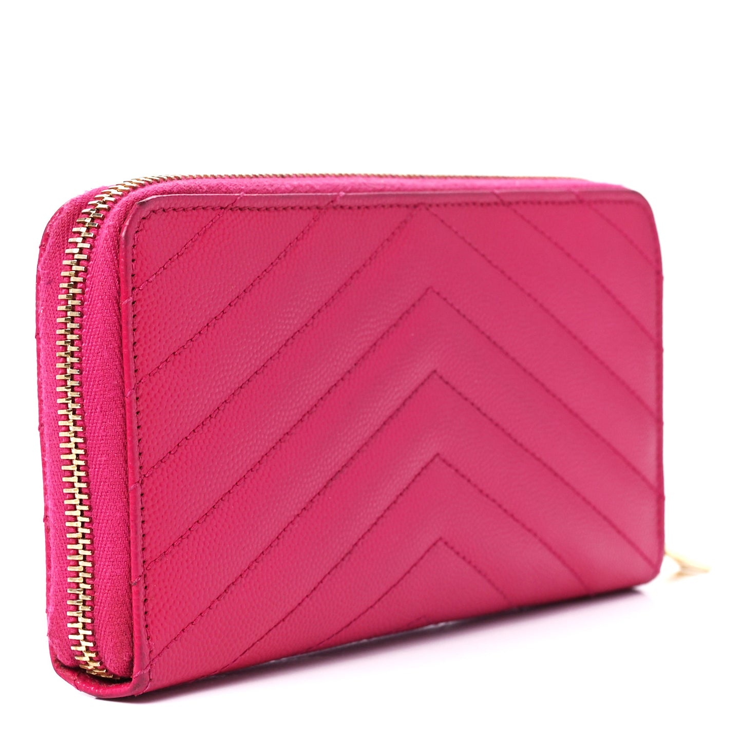 Grain De Poudre Matelasse Chevron Monogram Zip Around Wallet Fuchsia