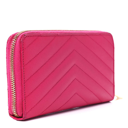 Saint Laurent Grain De Poudre Matelasse Chevron Monogram Zip Around Wallet Fuchsia 3 of 10