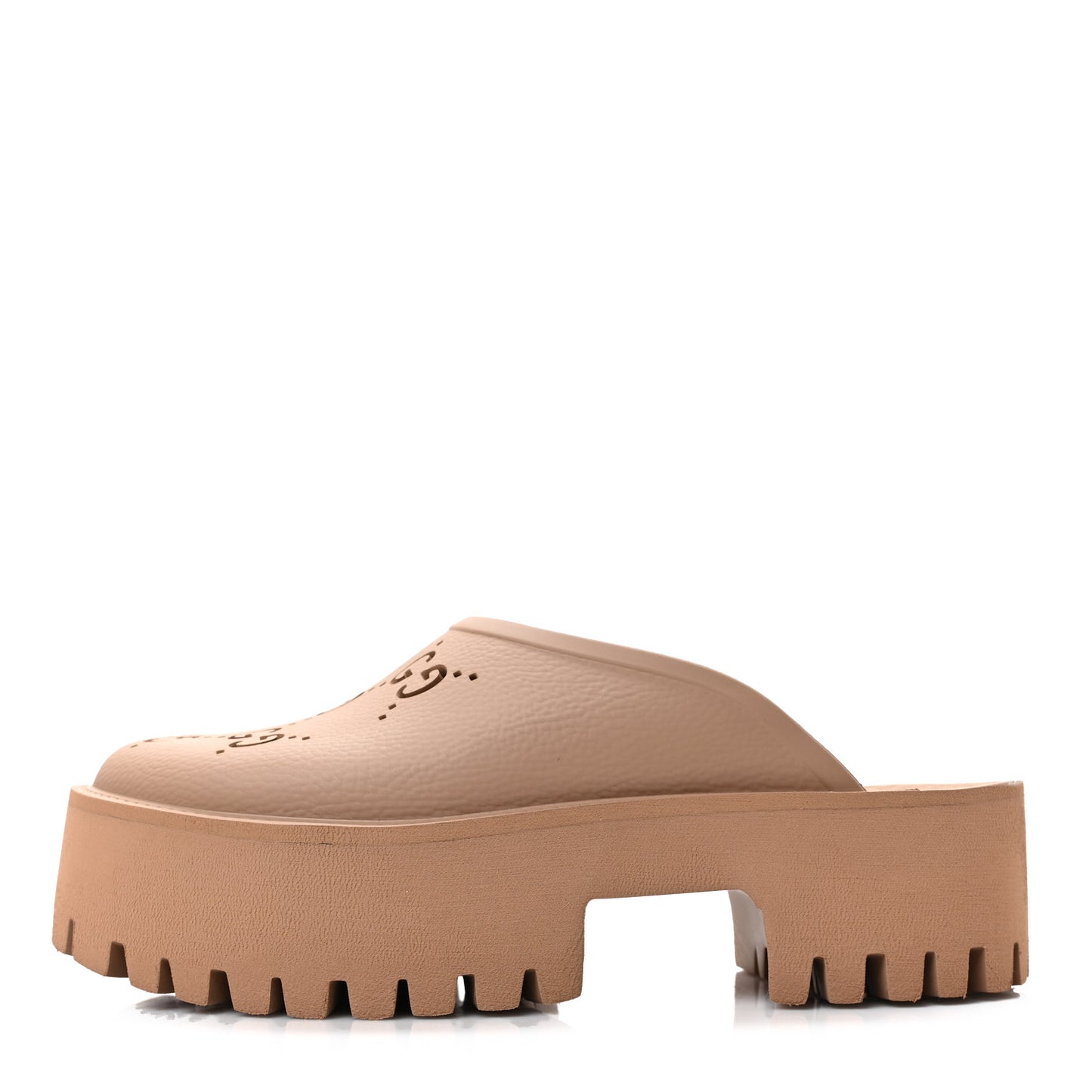 Rubber GG Monogram Perforated Elea Platform 55mm Lug Sole Sandals 38 Vintage Camel
