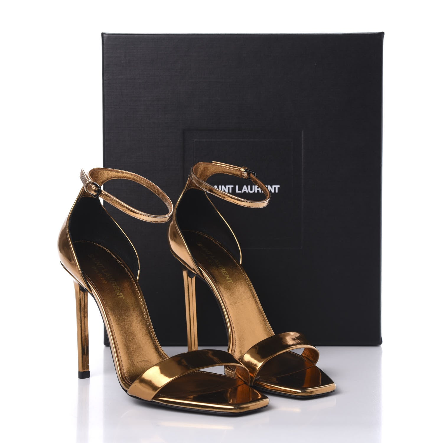 Saint Laurent Metallic Lambskin Amber 105 Ankle Strap Sandals 38 Egypt Gold 9 of 9