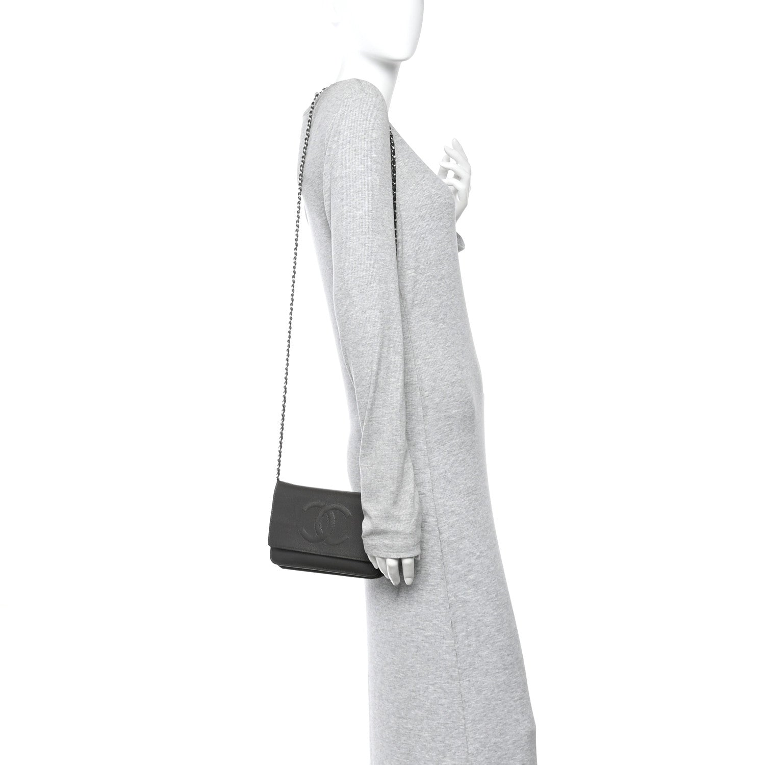 Chanel Caviar Timeless CC Wallet on Chain WOC Grey 2 of 15