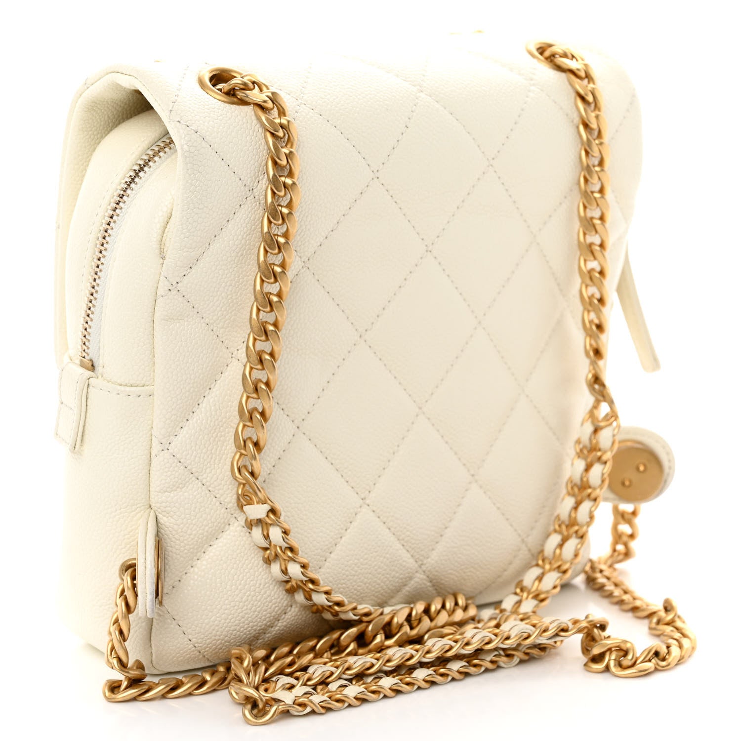 Chanel Shiny Caviar Quilted Chain Melody Backpack White 3 of 10
