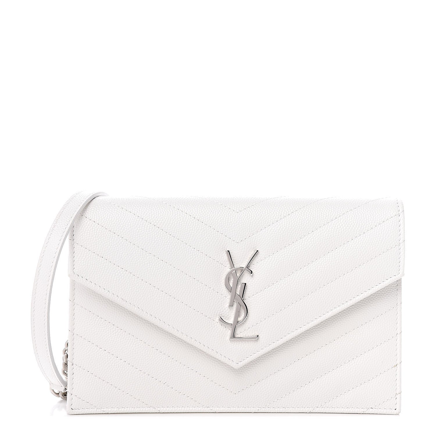 Saint Laurent Grain De Poudre Matelasse Chevron Monogram Envelope Chain Wallet Optical White 1 of 11