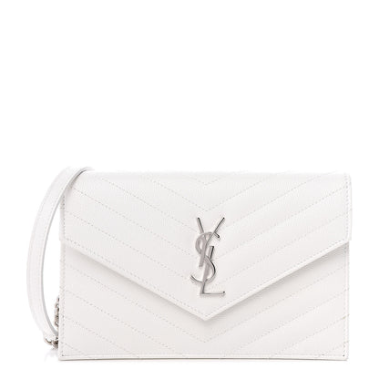 Saint Laurent Grain De Poudre Matelasse Chevron Monogram Envelope Chain Wallet Optical White 1 of 11