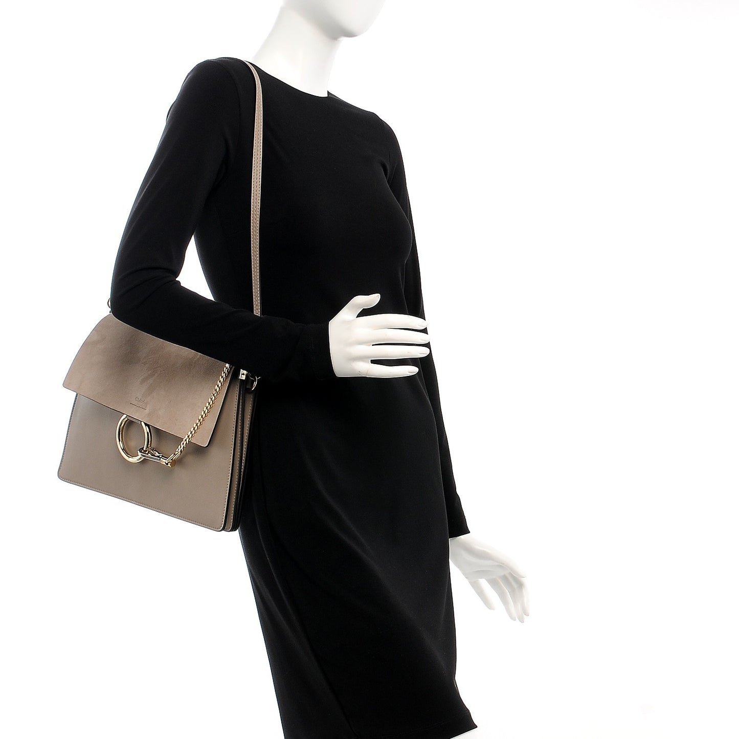 Calfskin Suede Medium Faye Shoulder Bag Motty Grey