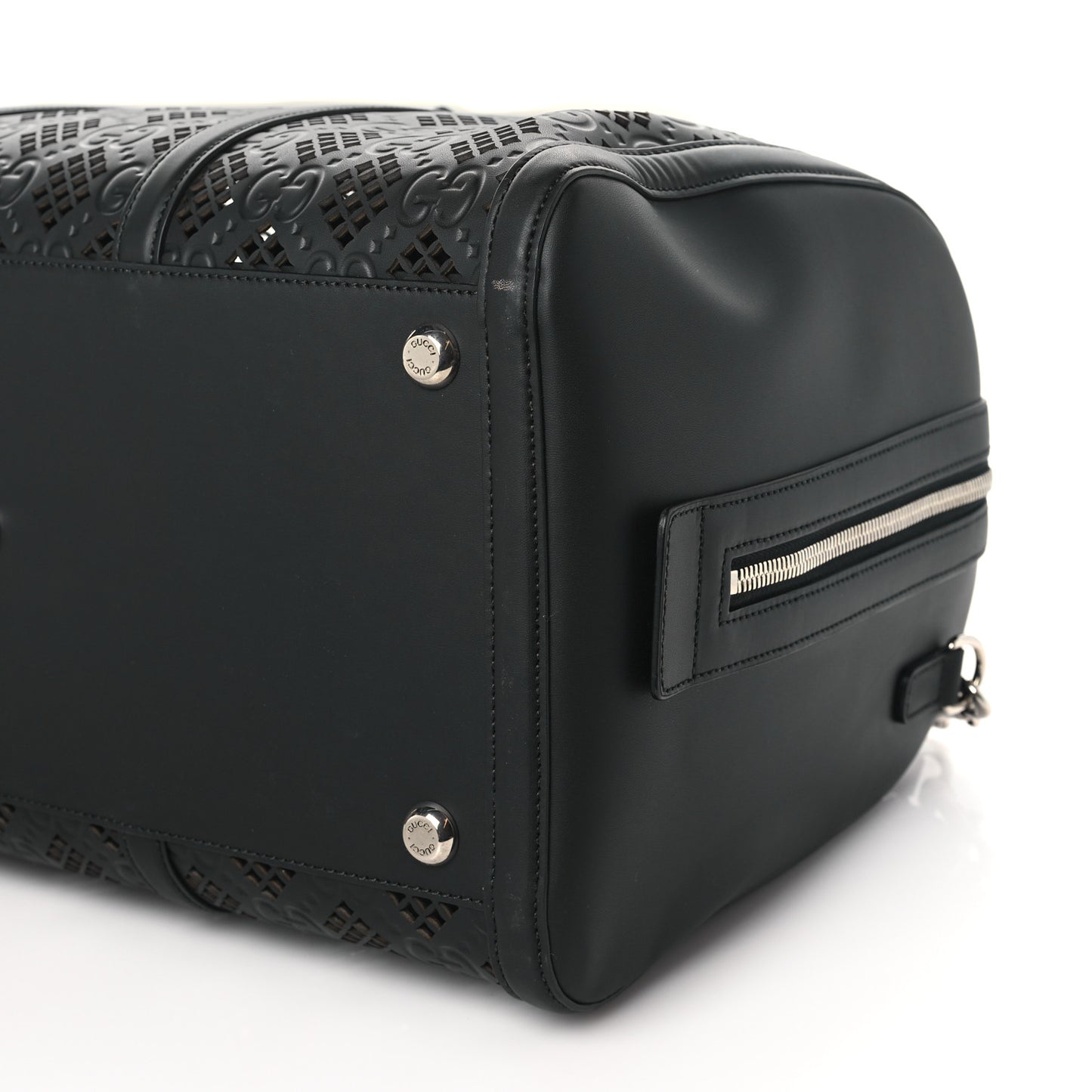 Calfskin Cut Out GG Embossed Medium Duffle Bag Black