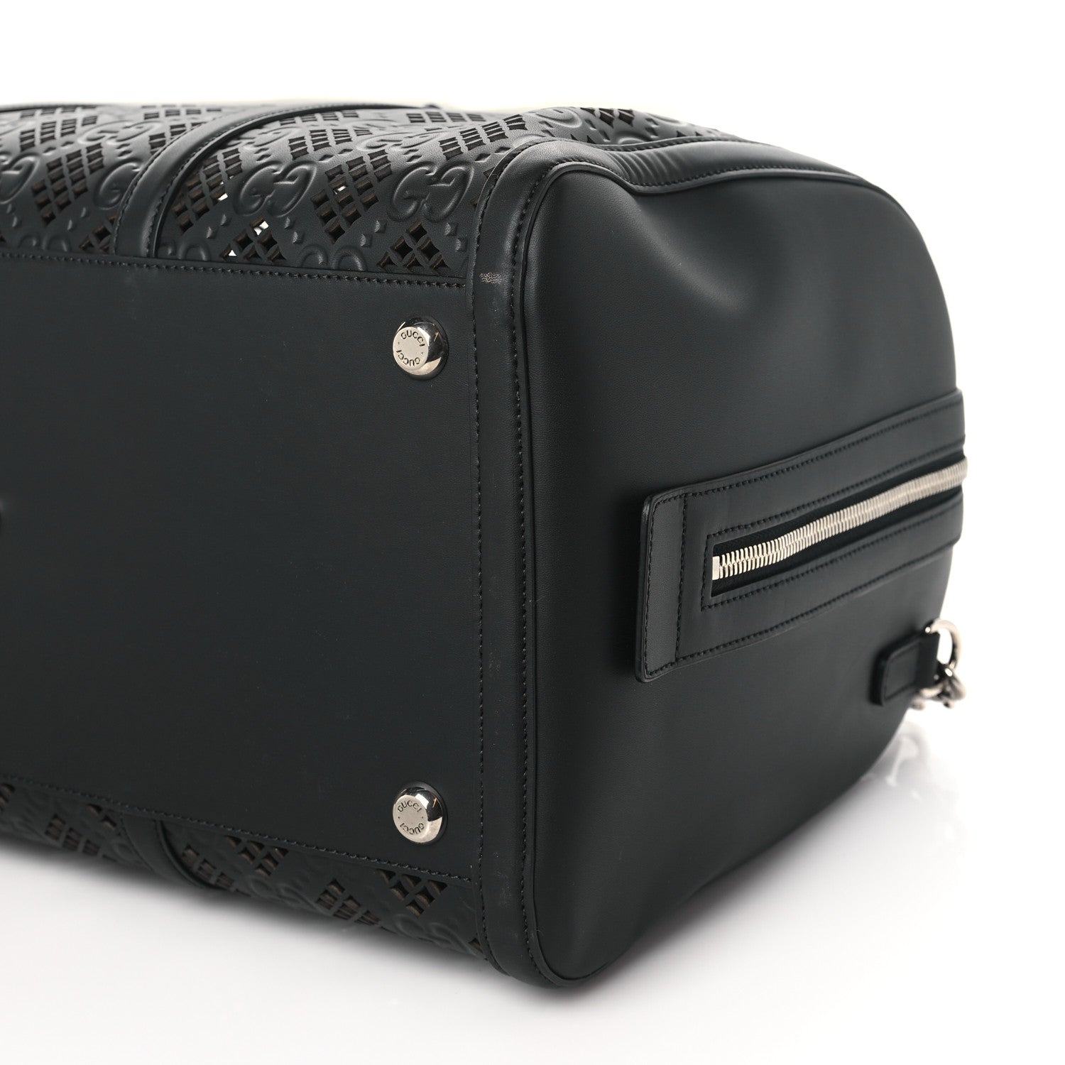 Gucci Calfskin Cut Out GG Embossed Medium Duffle Bag Black 8 of 8