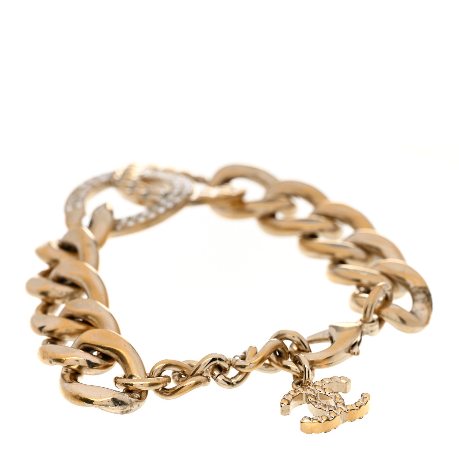 Chanel Baguette Crystal Quilted CC Chain Bracelet Gold 3 of 5