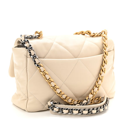Chanel Lambskin Quilted Large Chanel 19 Flap Light Beige 2 of 9