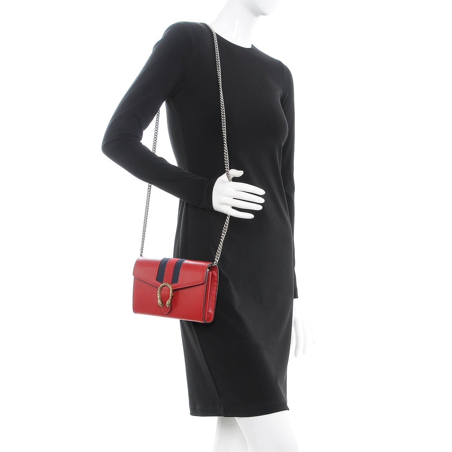 Gucci Calfskin Web Mini Dionysus Chain Wallet Hibiscus Red 2 of 7