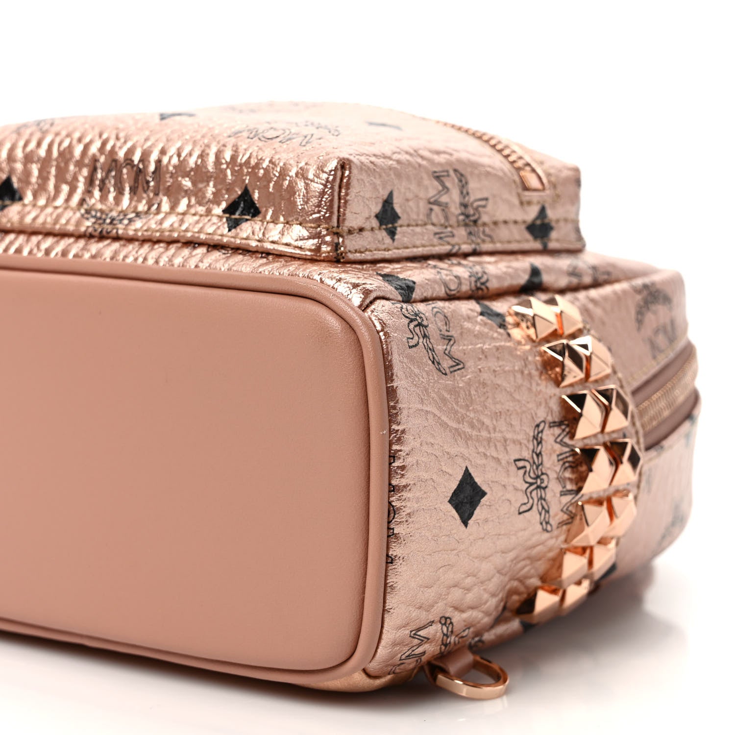 MCM Metallic Visetos Studded X-Mini Bebe Boo Backpack Champagne Gold 8 of 8