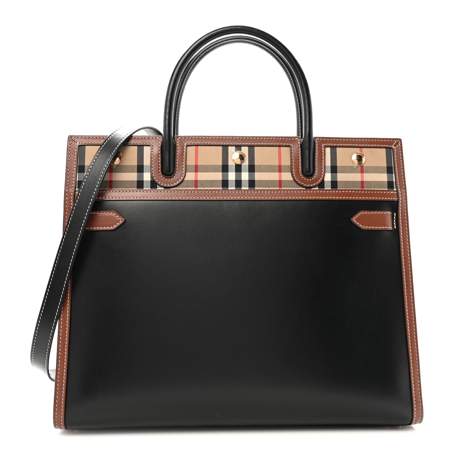 Calfskin Vintage Check Medium Two Handle Title Bag Black