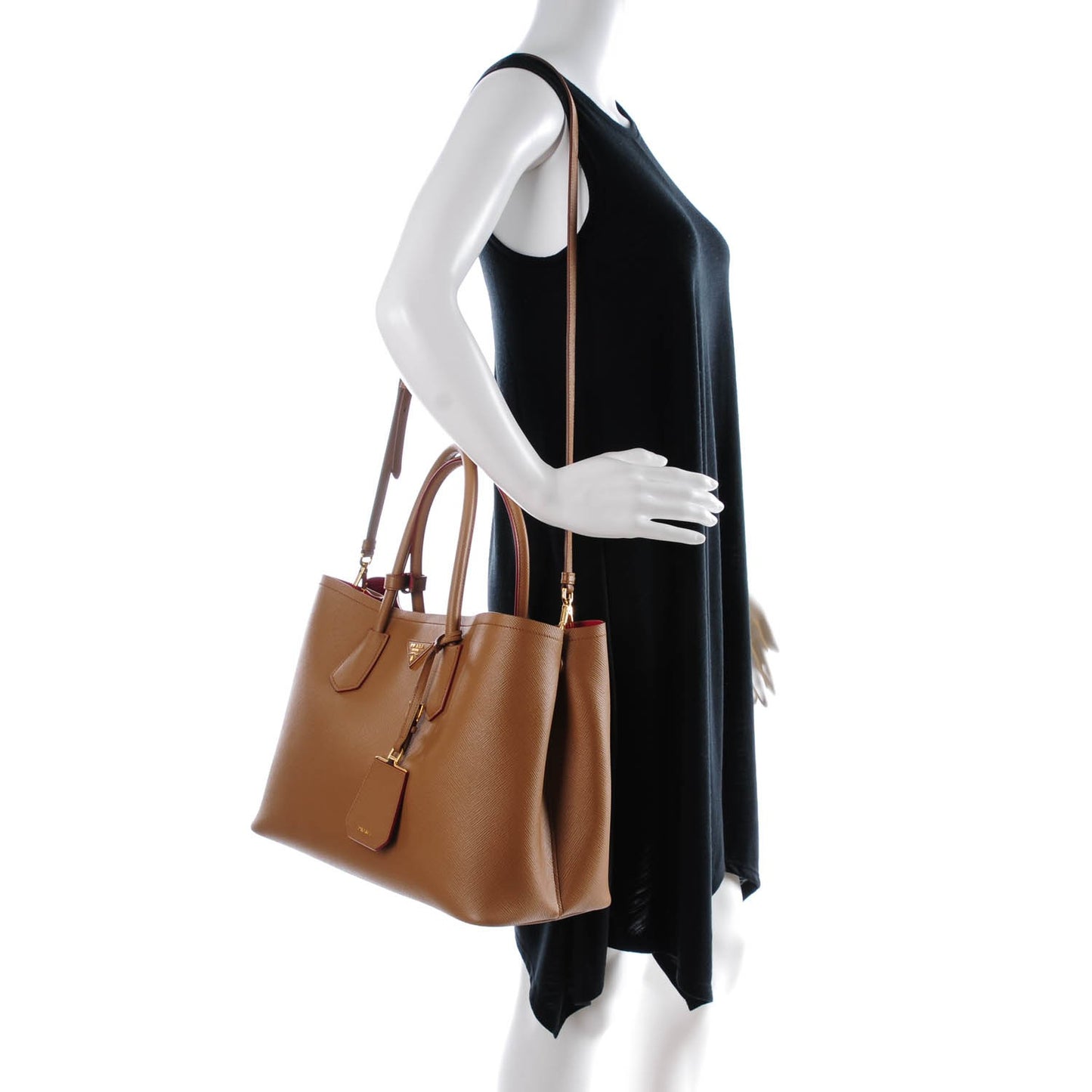Saffiano Cuir Medium Double Bag Caramel