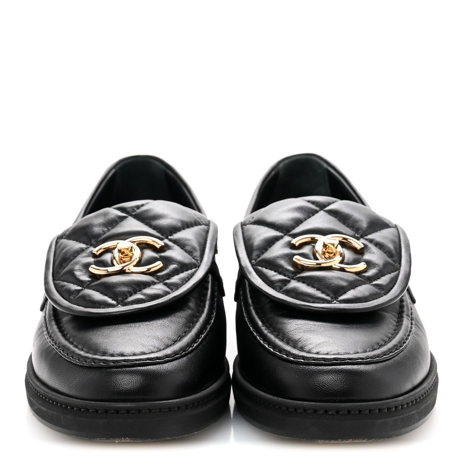 Chanel Lambskin Quilted CC Turnlock Loafers 38 Black 3 of 11