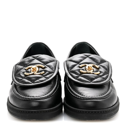 Chanel Lambskin Quilted CC Turnlock Loafers 38 Black 3 of 11