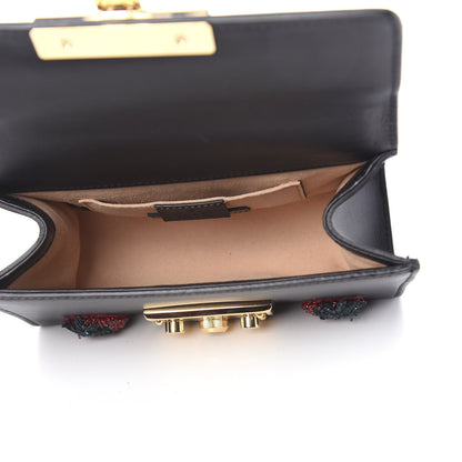 Gucci Calfskin Strawberry Embroidered Small Padlock Shoulder Bag Black 5 of 11