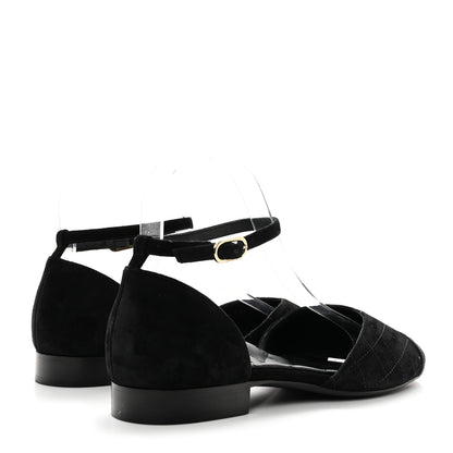 Chanel Suede Grosgrain Cap Toe CC Mary Jane Flats 37 Black 4 of 9
