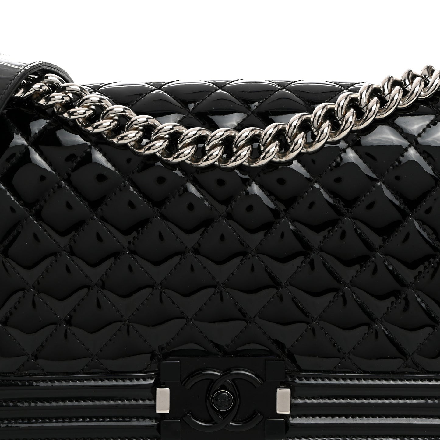 Distressed Patent Quilted Medium Boy Flap Black