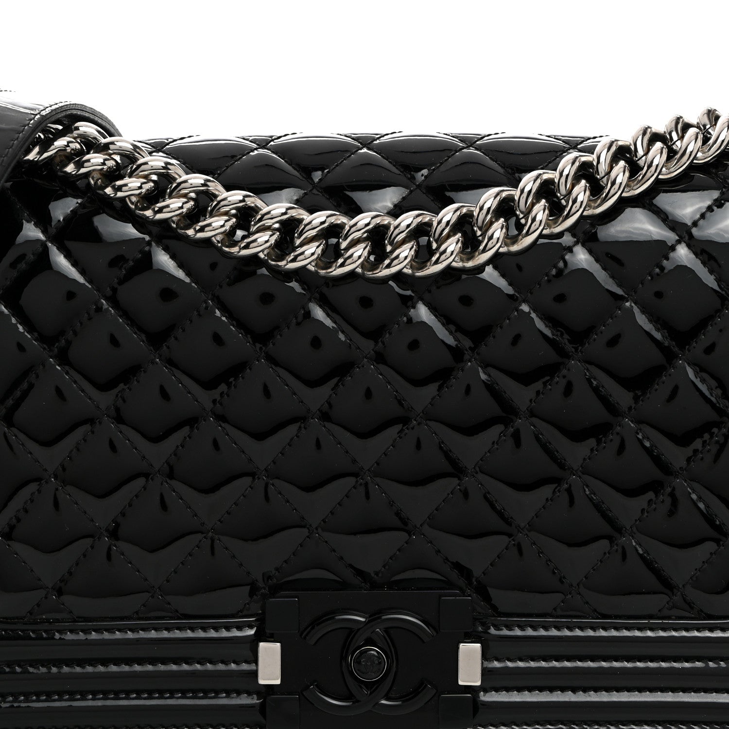 Chanel Distressed Patent Quilted Medium Boy Flap Black 8 of 10