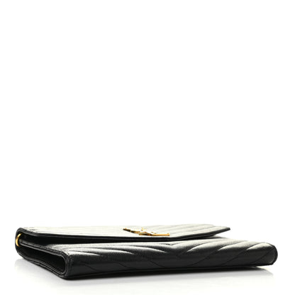 Saint Laurent Grain De Poudre Matelasse Chevron Monogram Envelope Clutch Black 4 of 8